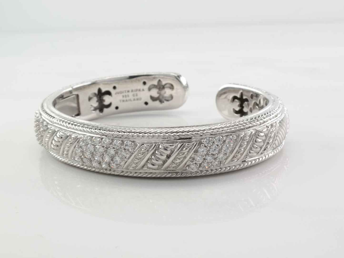 Vintage Judith Ripka Sterling Silver Cuff Bracelet CZ