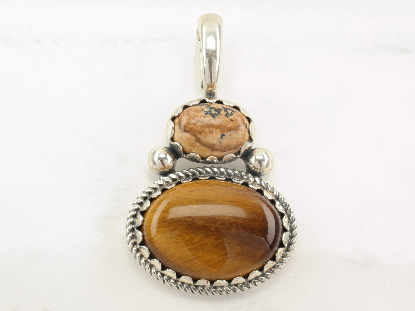 Vintage American West Tiger's Eye, Jasper Sterling Silver Pendant