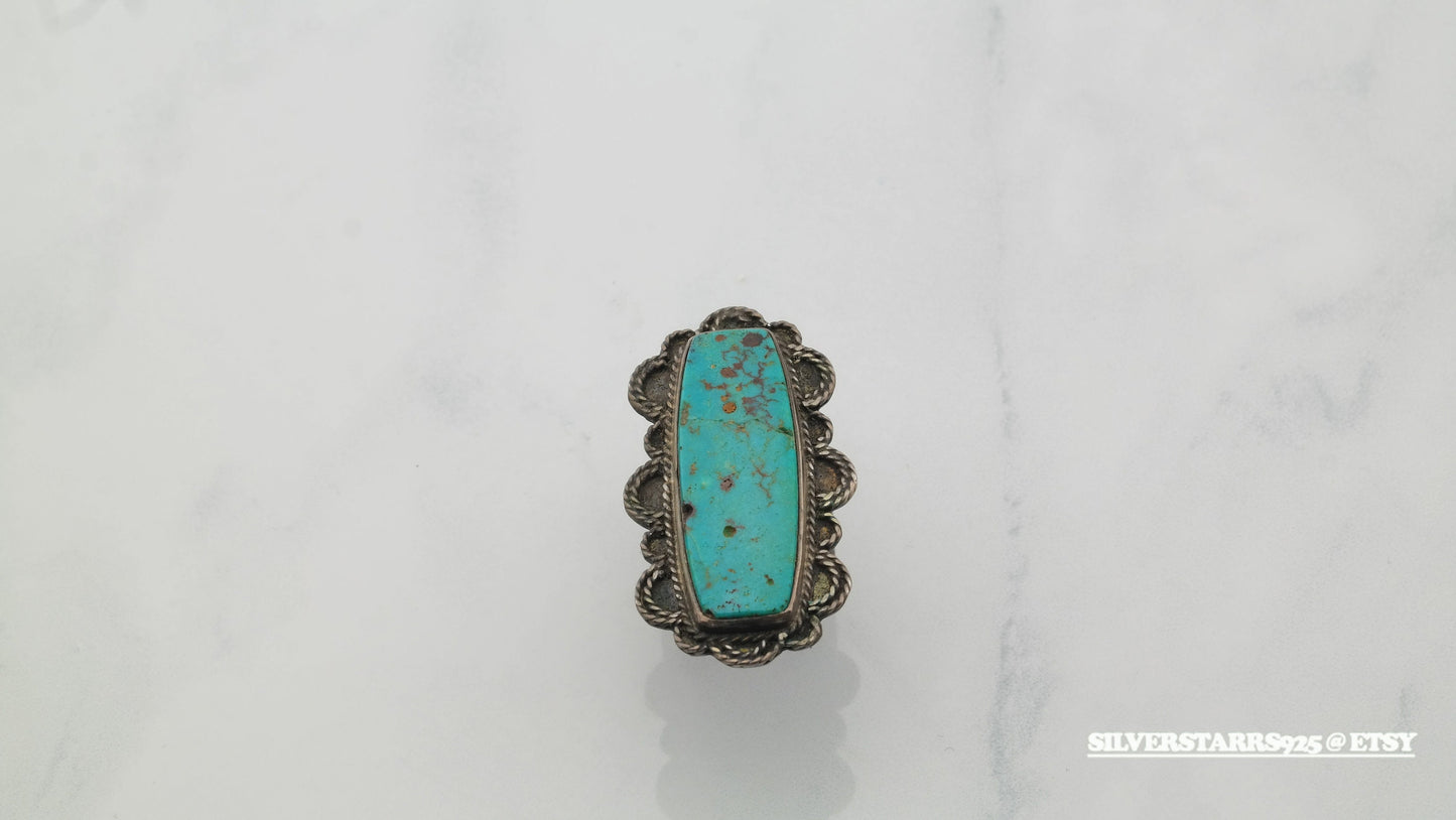 Historic Native American Silver Ring No Treatment Turquoise Sterling Blue Size 6.5