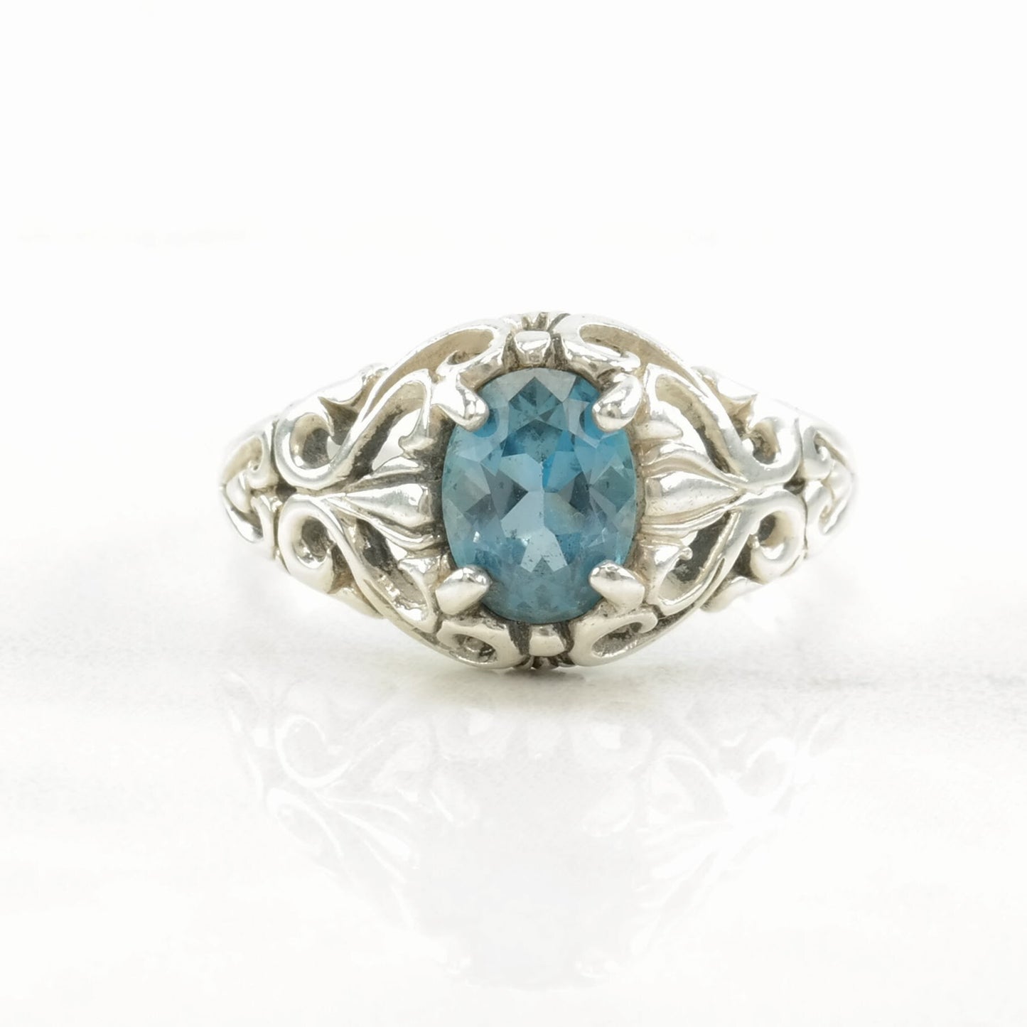 Vintage Kabana Silver Ring Topaz Scroll Sterling Blue Size 8 1/4