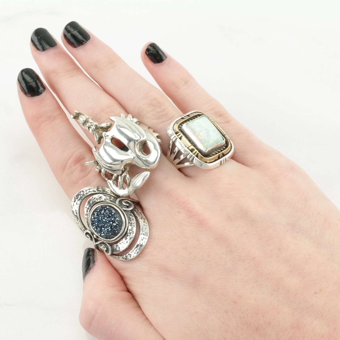 Vintage Handmade Silver Ring Dragon Sterling Size 6 3/4