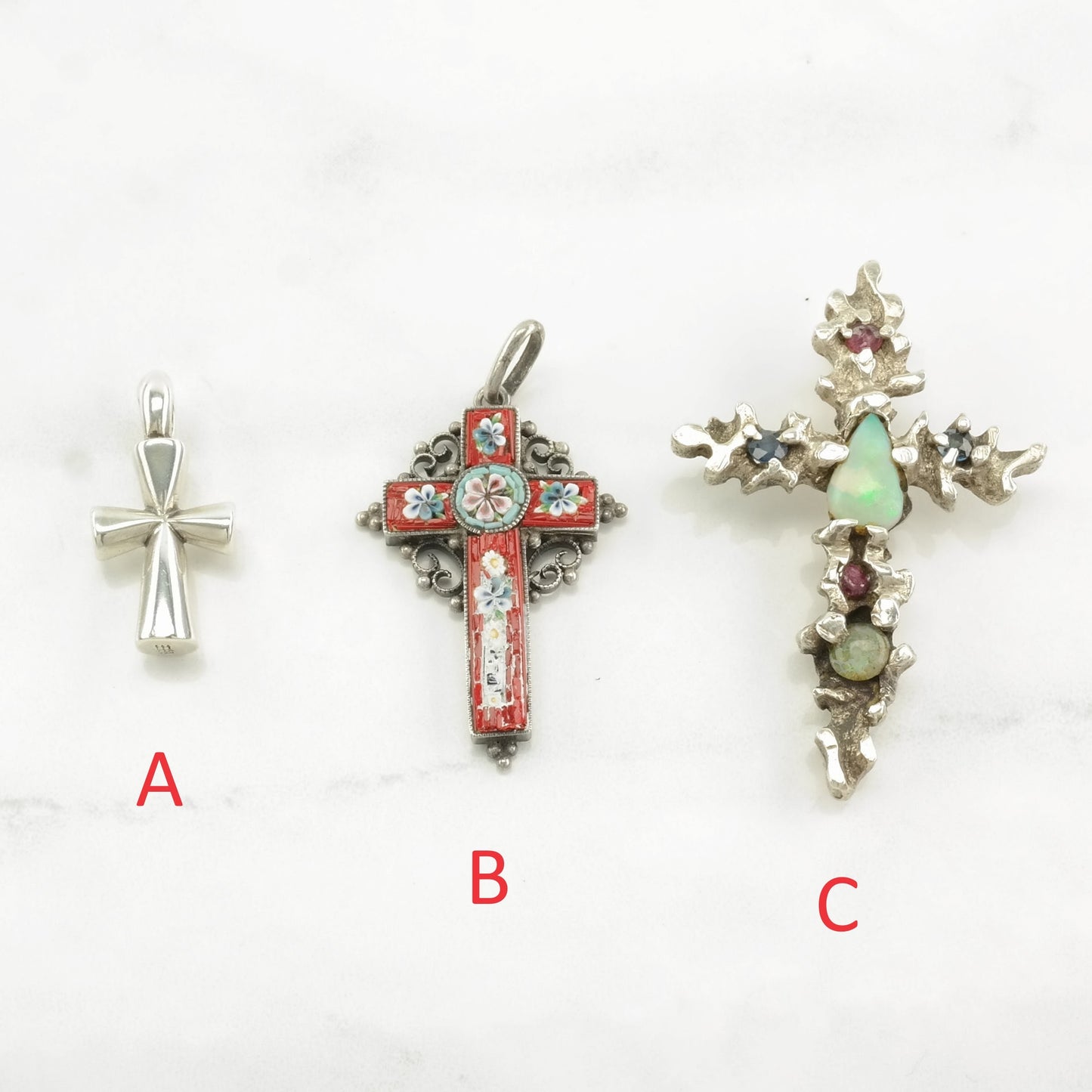Vintage Choice of James Avery, Enamel, Gemstone Cross Sterling Silver Pendant