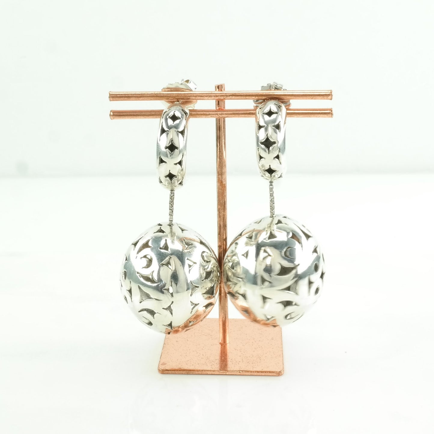 Vintage Sterling Silver Stud/Dangle Earrings Indonesia, Designer Floral Ball