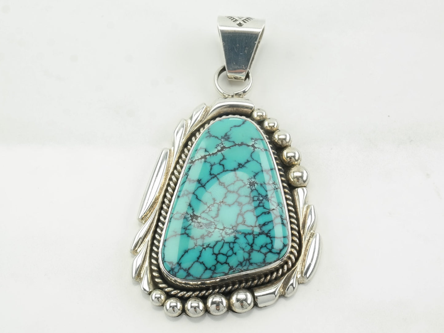 Vintage Aaron Toadlena Spiderweb Turquoise Sterling Silver Pendant