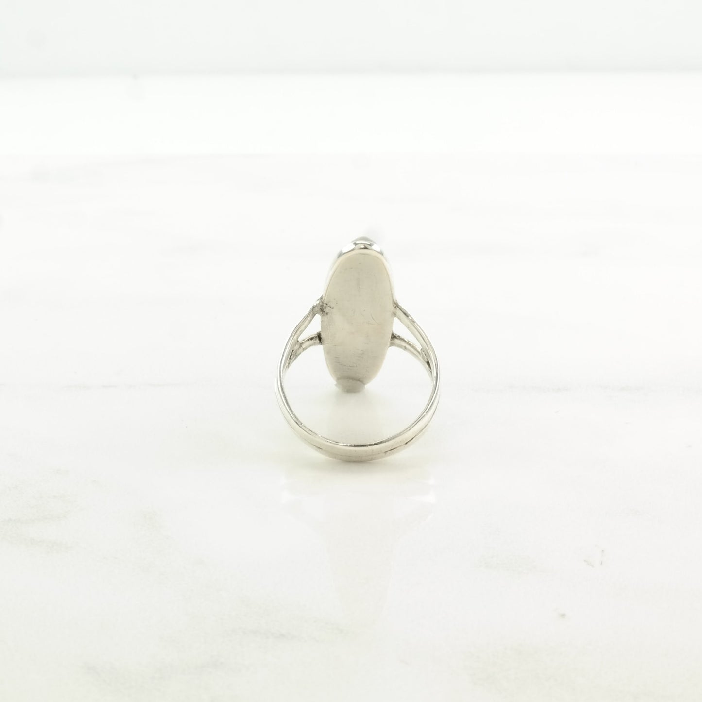 Vintage Art Deco Silver Ring Agate Navette Sterling Gray Size 4 1/2