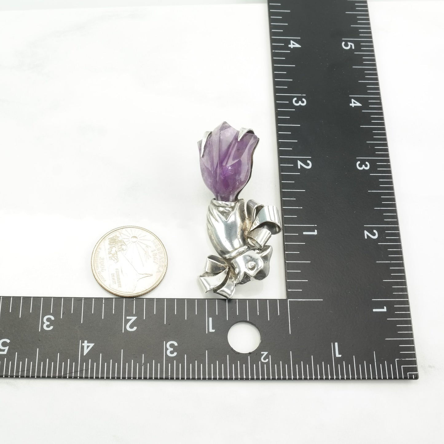 Taxco Sterling Silver Brooch Flower, Bouquet Amethyst B1617