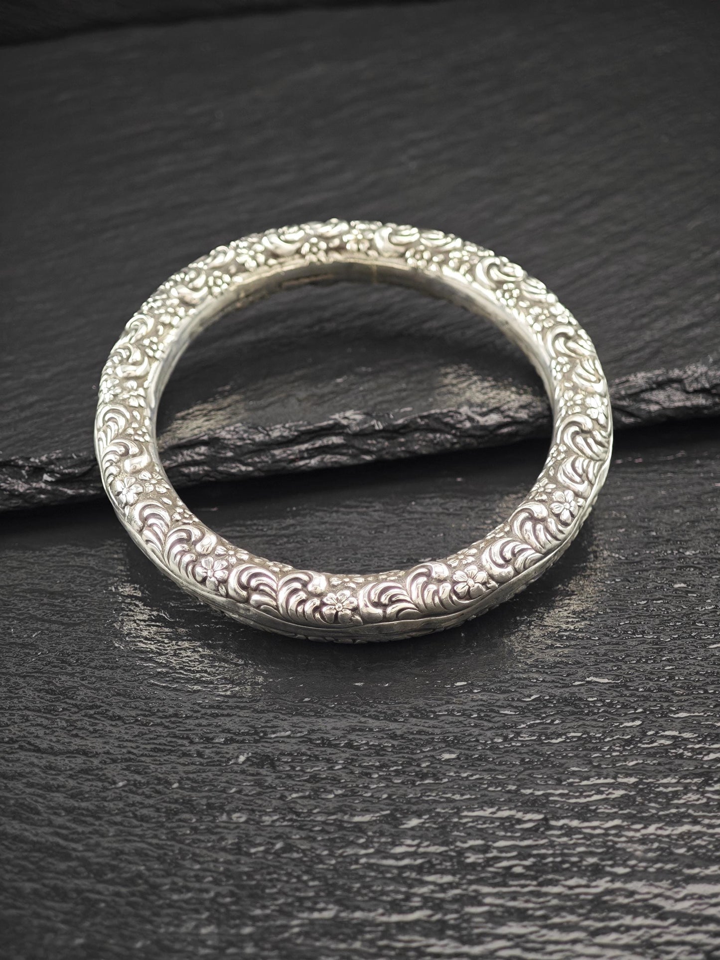 Early Art Nouveau Unger Brothers Repousse Donut Bangle Bracelet Sterling Silver