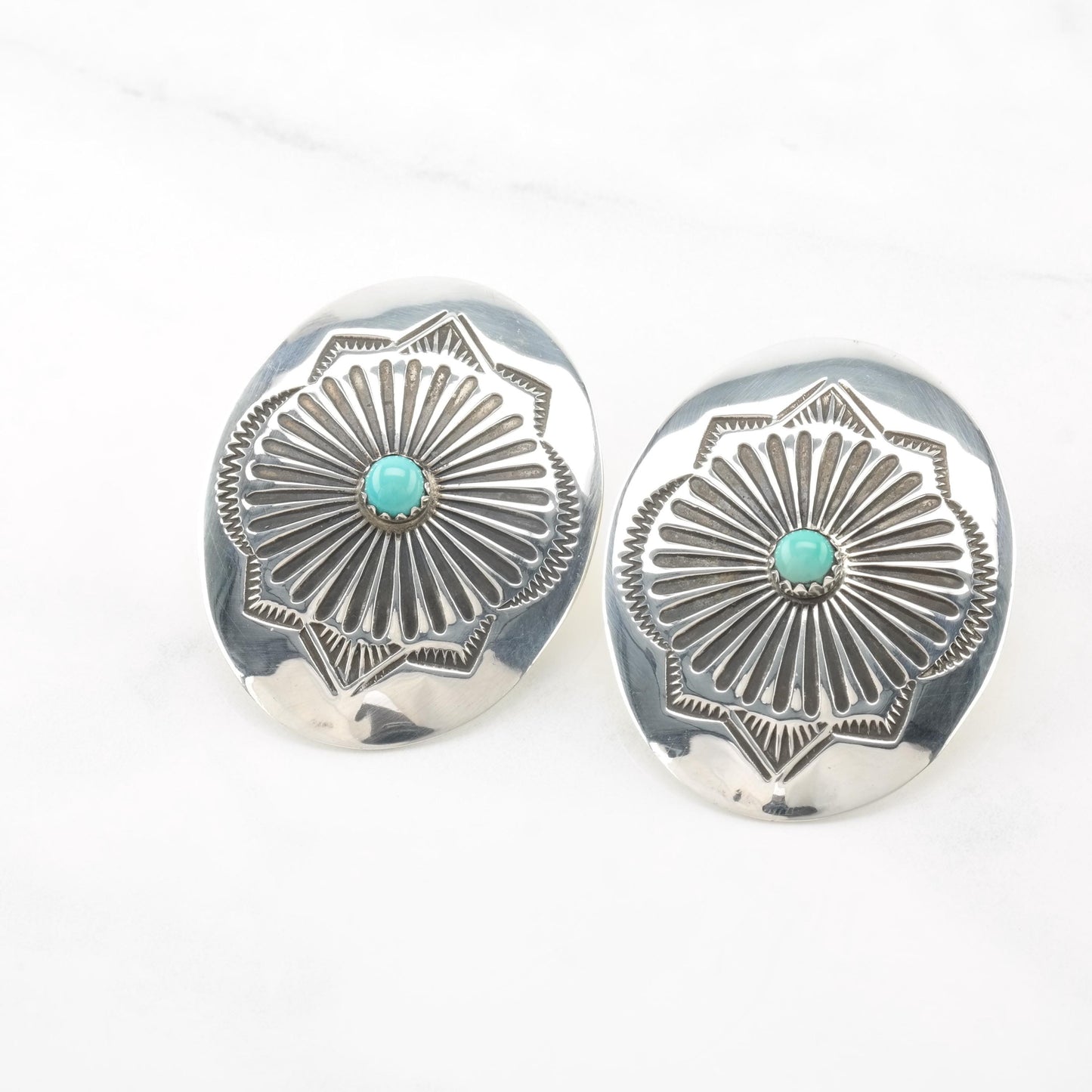 Vintage Signed, Native American Sterling Silver Pierced Earrings