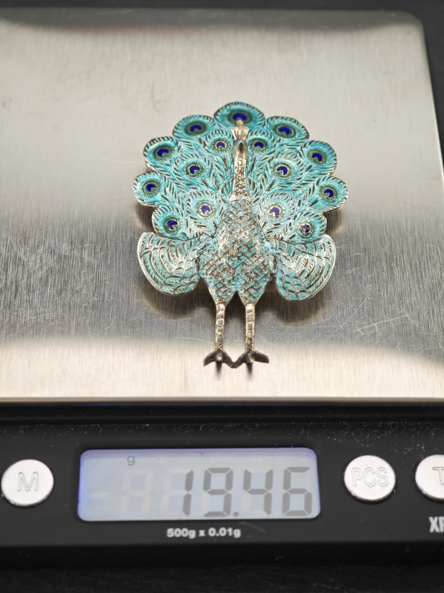Siam, Enamel, Peacock Sterling Silver Brooch B2031