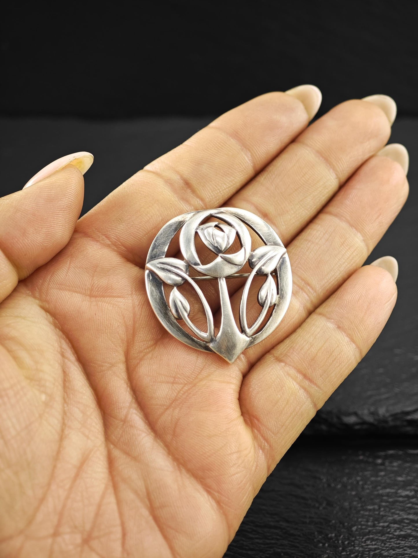 European Floral Brooch Sterling Silver