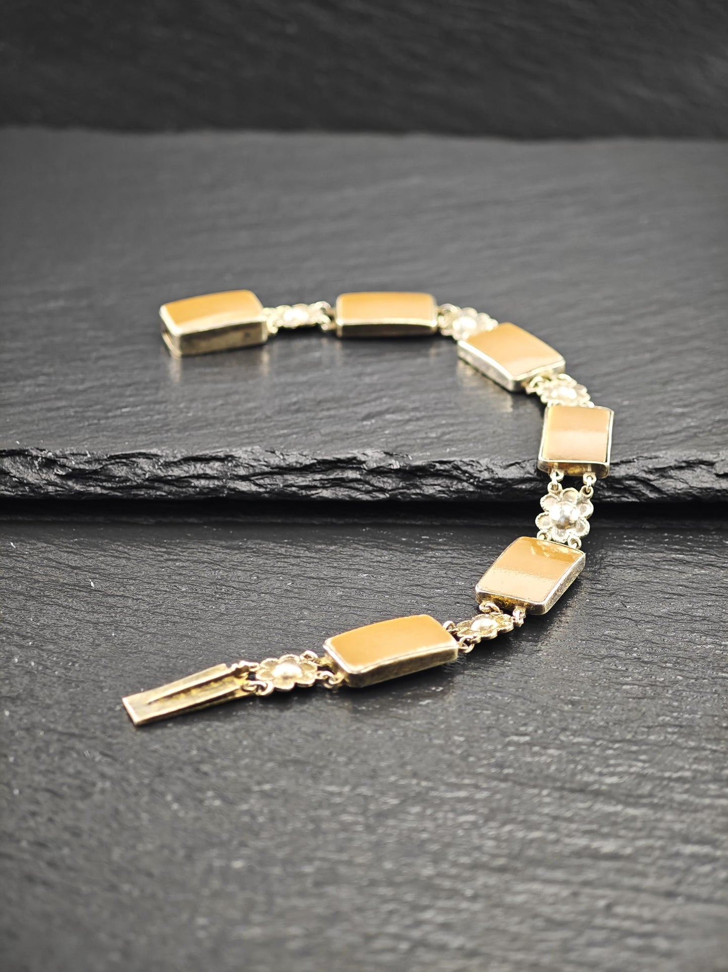 Chinese Export Brown Porcelain, Gold Gilded Bracelet Sterling Silver