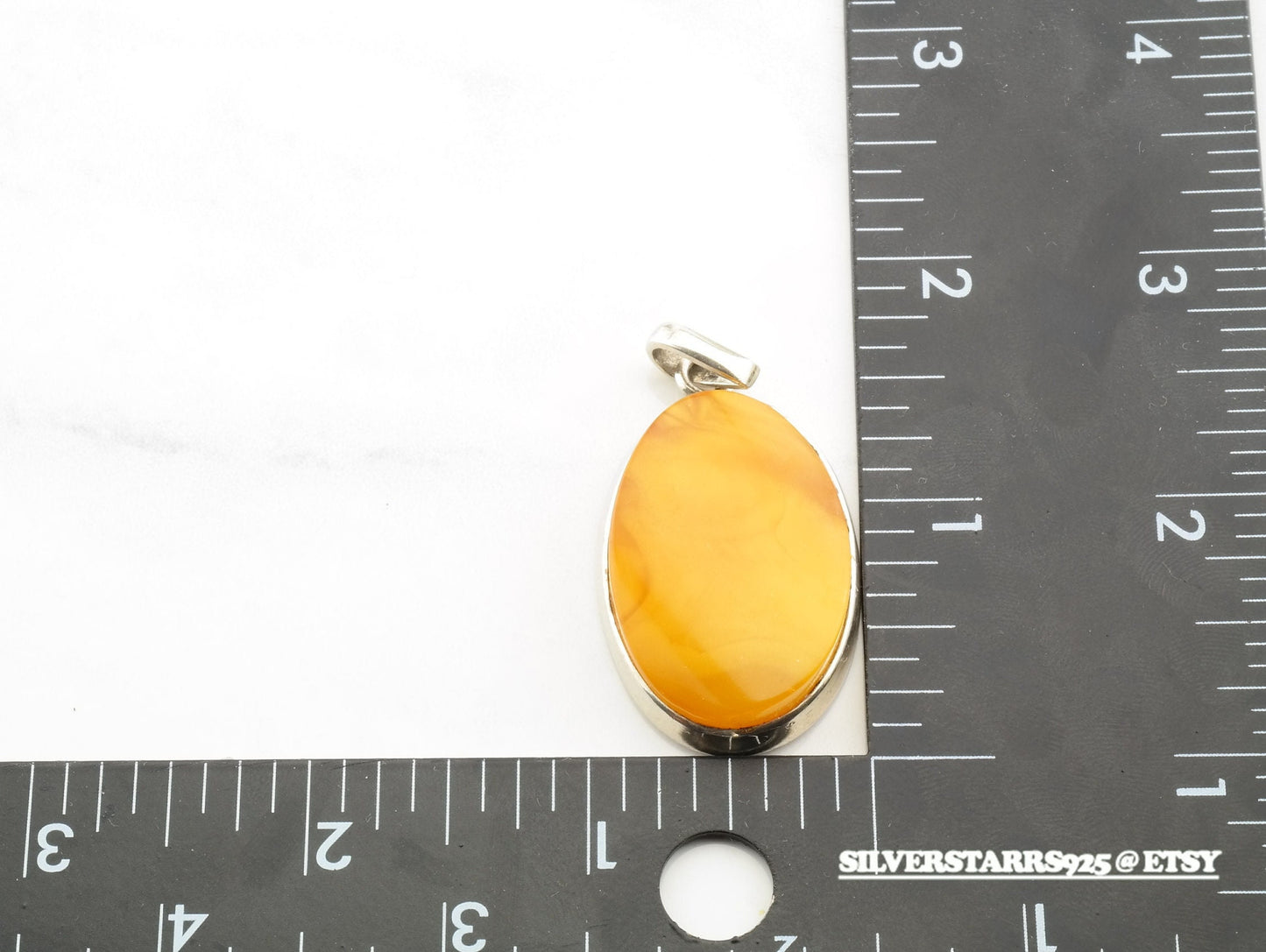 Vintage Amber Sterling Silver Pendant Orange