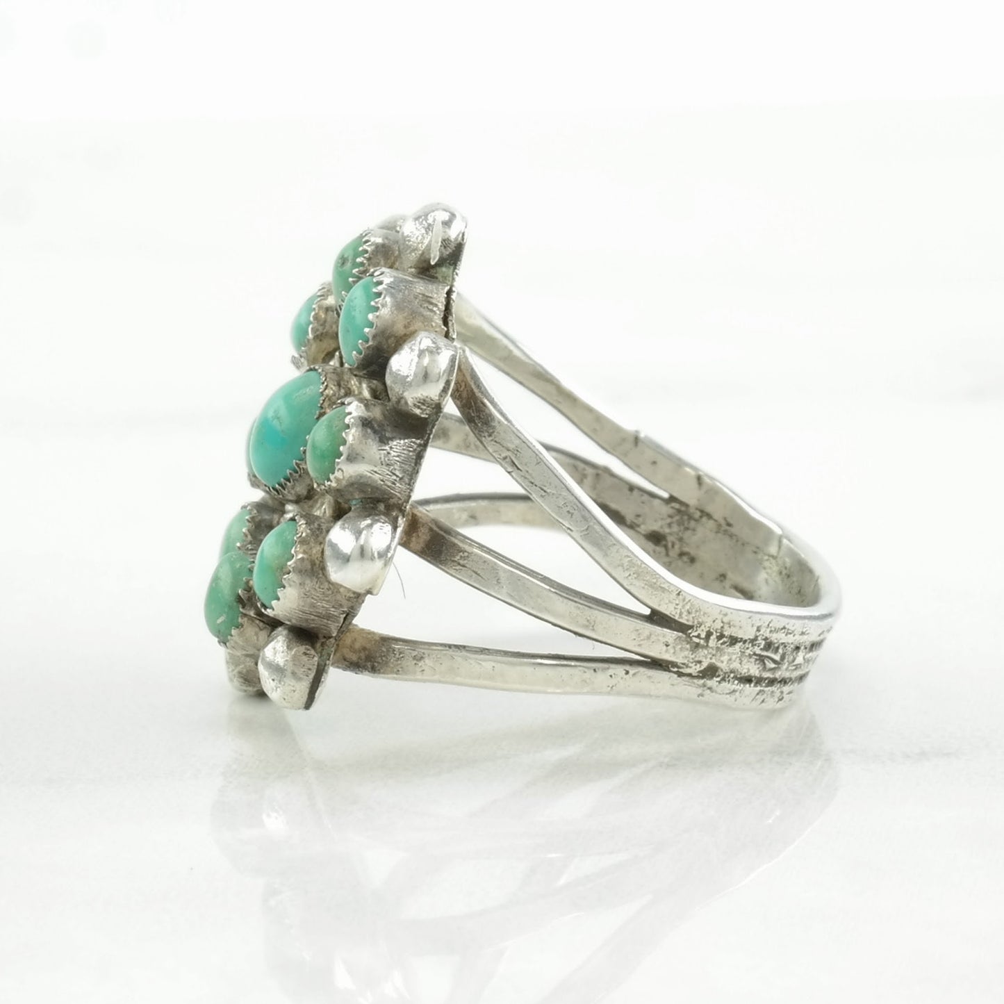 Vintage Native American Silver Ring Turquoise Cluster Sterling Size 6 1/2