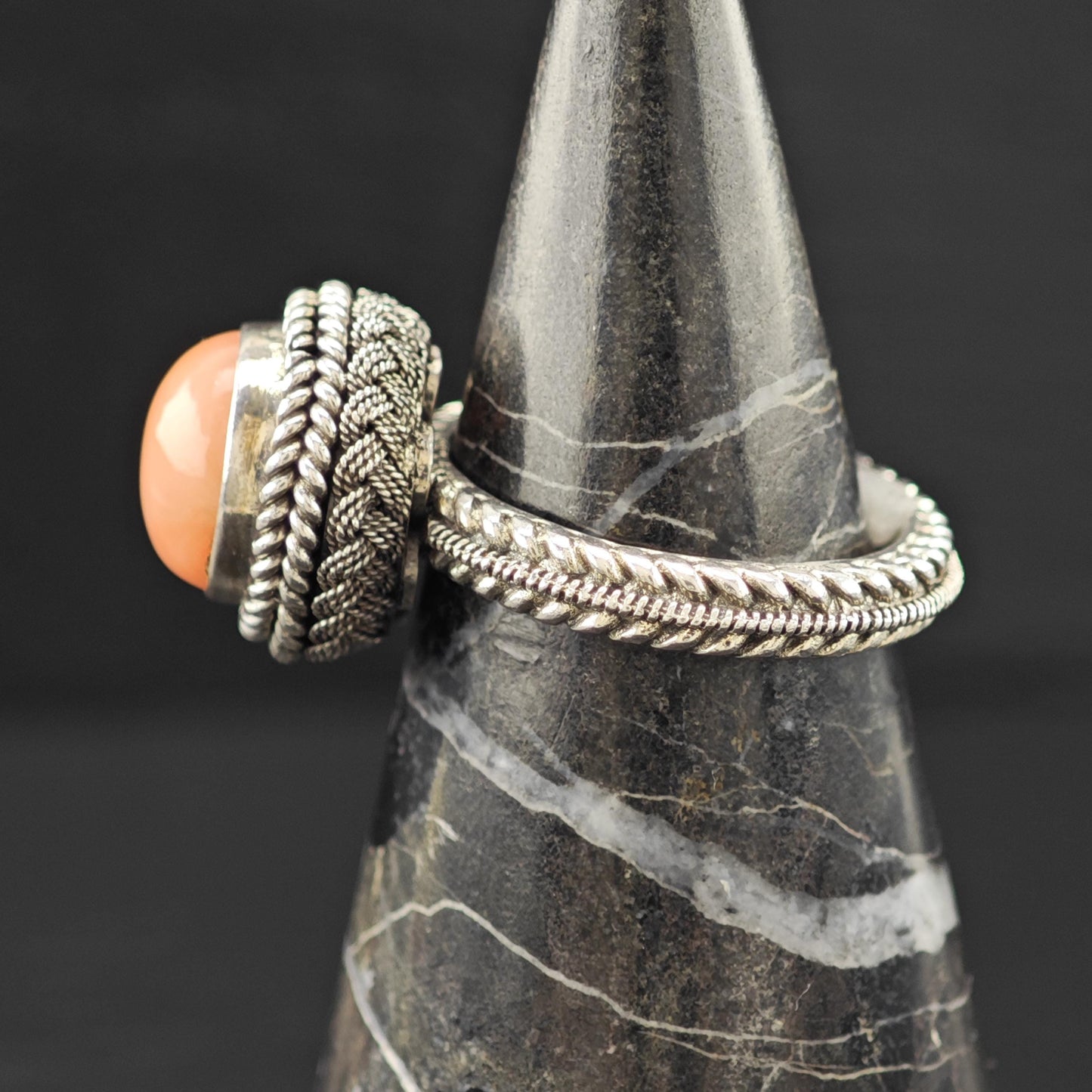 Pink Gemstone Cable Ring Sterling Silver Sz 7 R6133