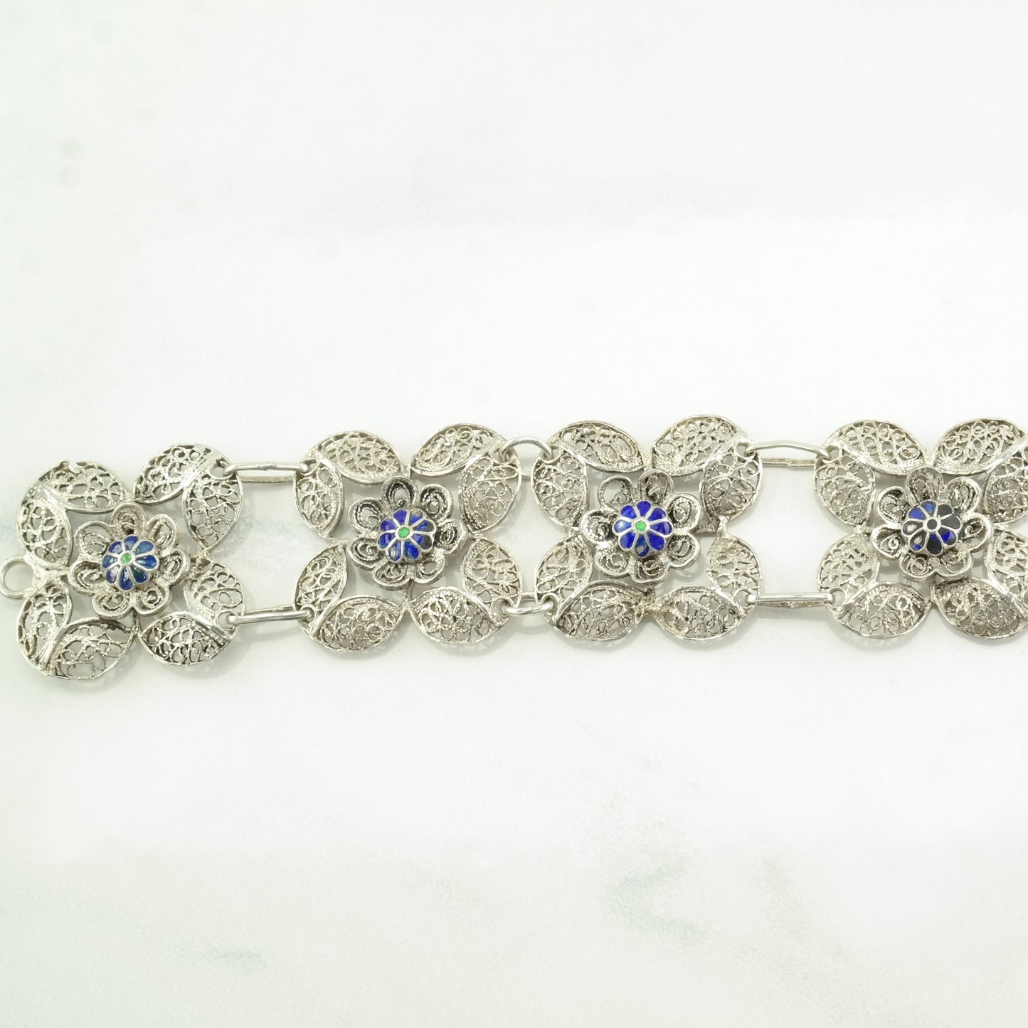 Choice of Vintage Sterling Silver Link Bracelet Filigree, Enamel, Porcelain BR2452