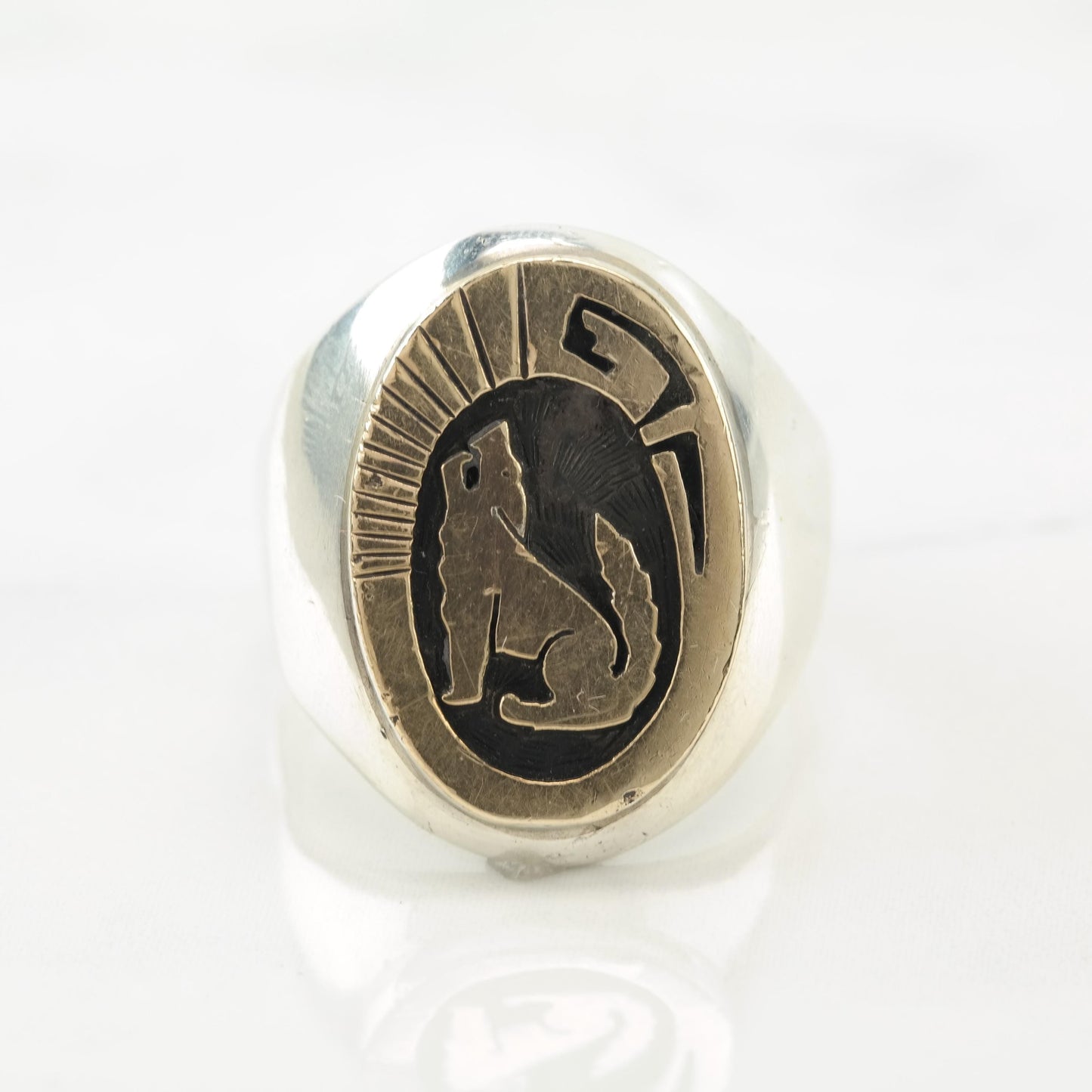Vintage Native American, Sterling Silver Wolf Ring Size 11