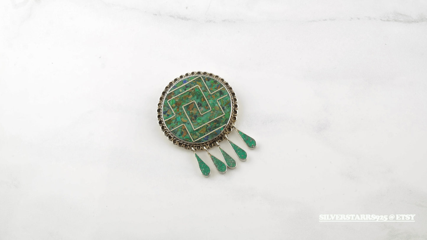 Taxco Sterling Silver Turquoise Brooch Pendant B1337
