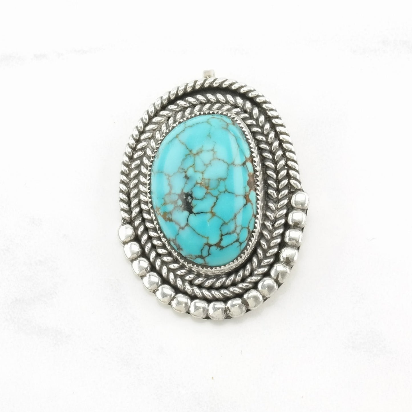 Vintage Native American Turquoise, Spiderweb Rope Sterling Silver Pendant