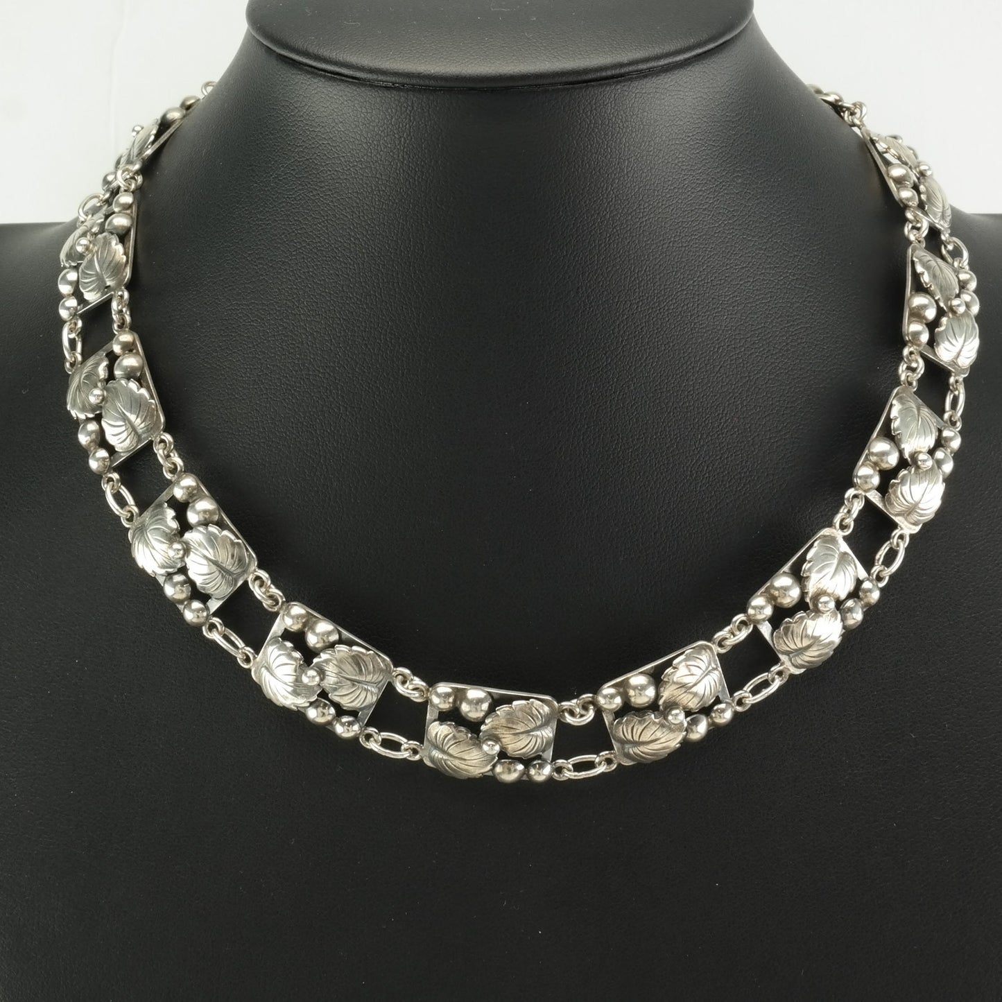 Vintage Danish Sterling Silver Leaf Chain Art Nouveau Necklace
