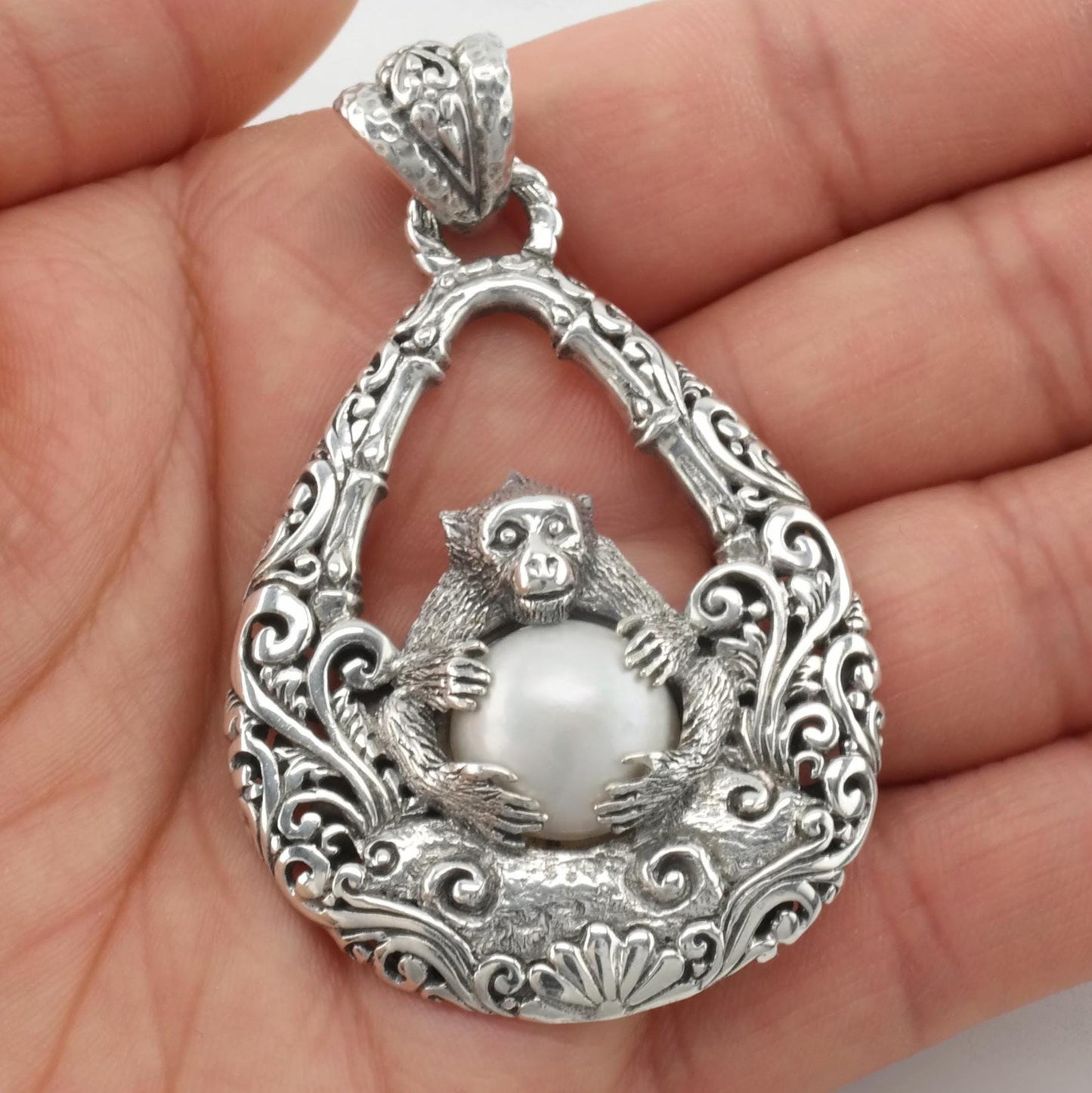 Sarda Monkey Pendant Pearl Sterling Silver