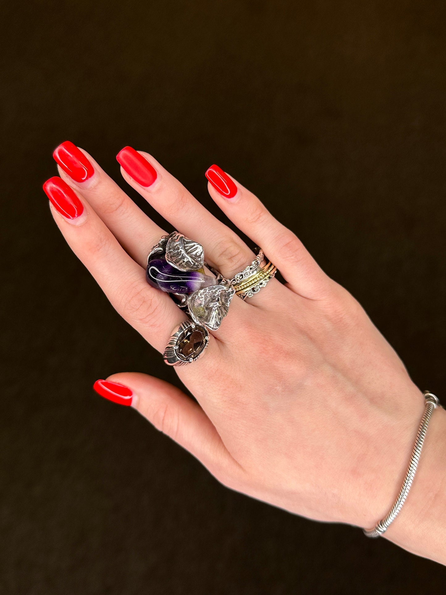 Vintage Kabana Silver Ring Smoky Quartz Sterling Size 5 3/4