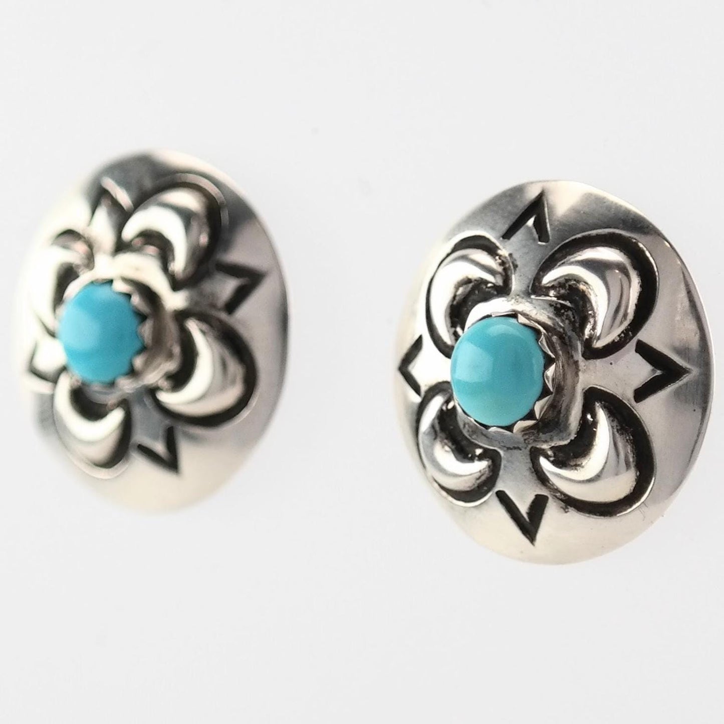 Native American Sterling Silver Turquoise Stamped Earrings Stud