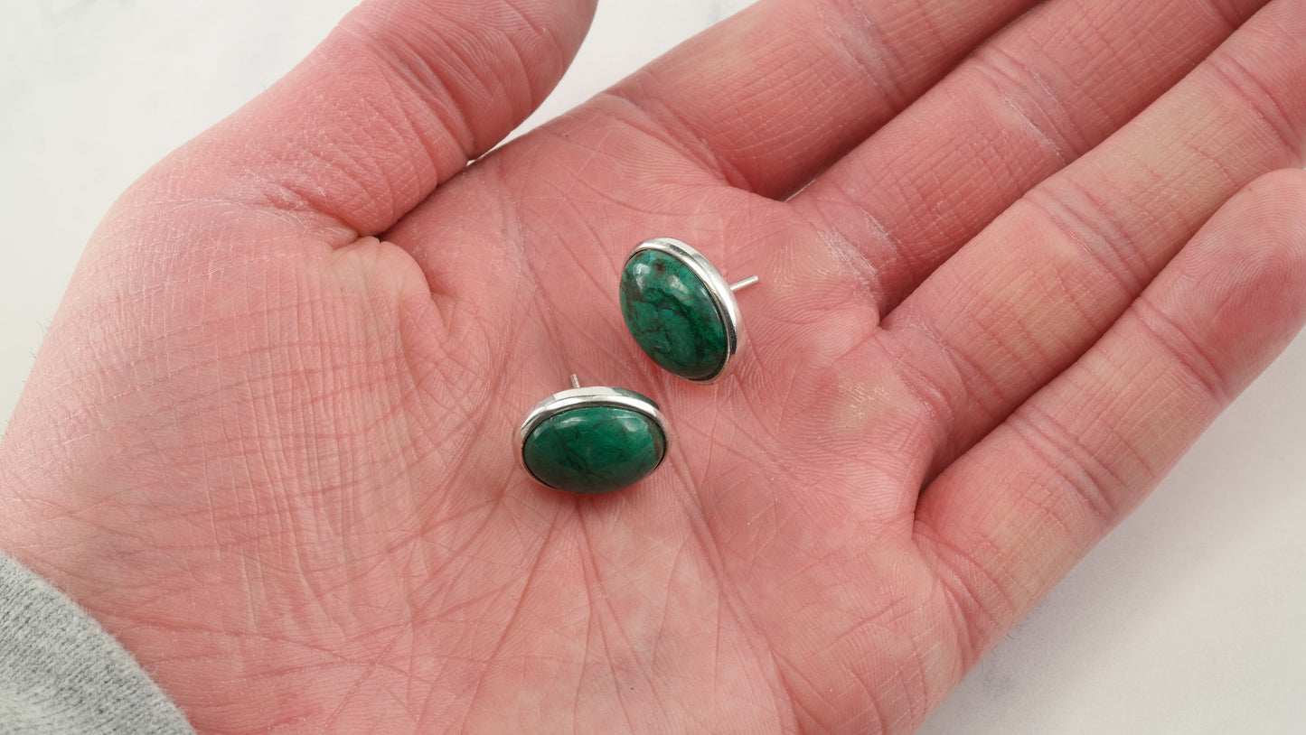 Modernist Sterling Silver Azurite Oval Earrings