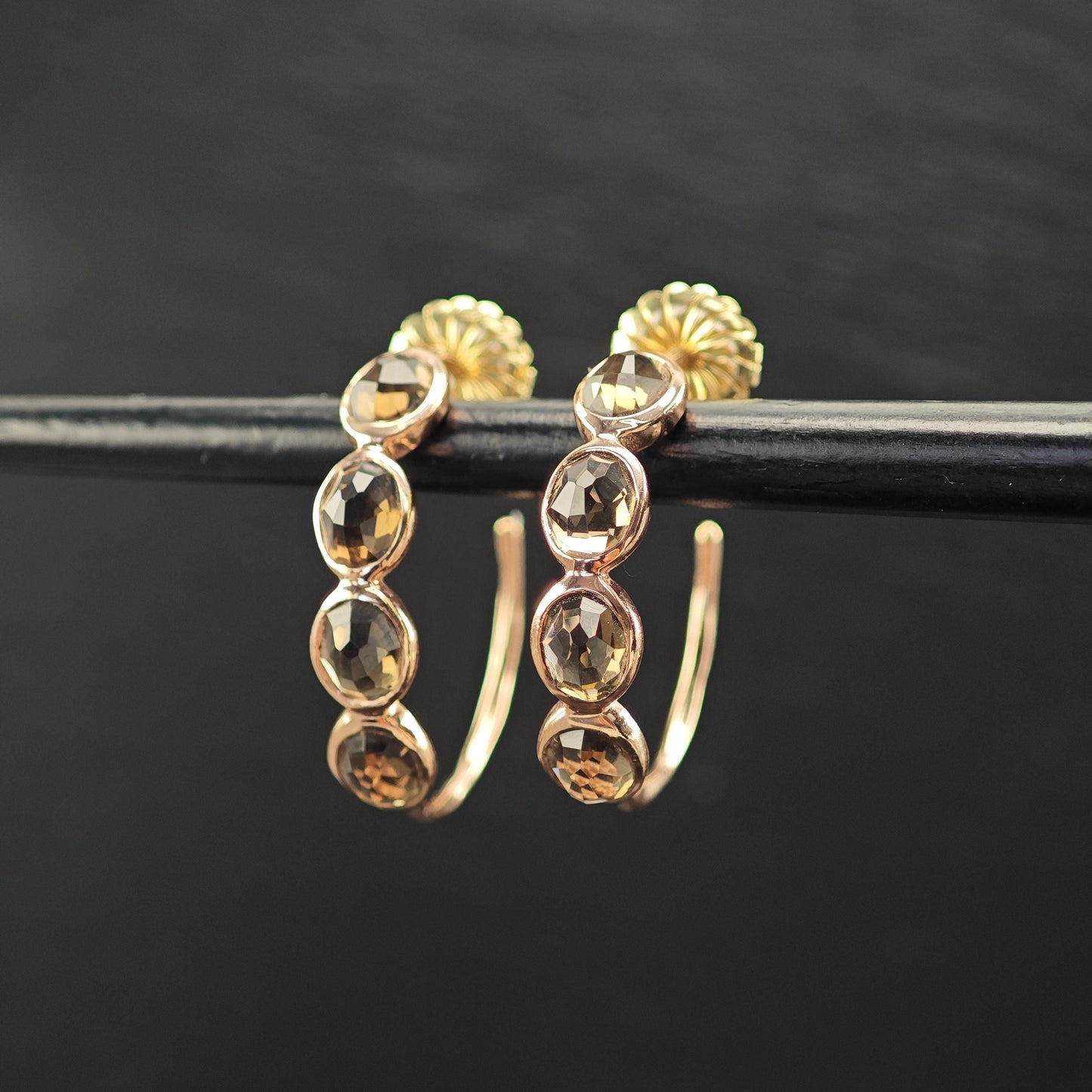 Ippolita Rose Gold, Brown Quartz Rock Candy Hoop Earrings Sterling Silver