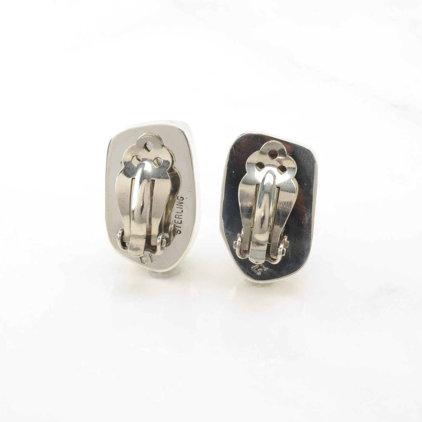 Vintage Southwest Green, Brown Chrysocolla, Gem Silica Sterling Silver Clip On Earrings