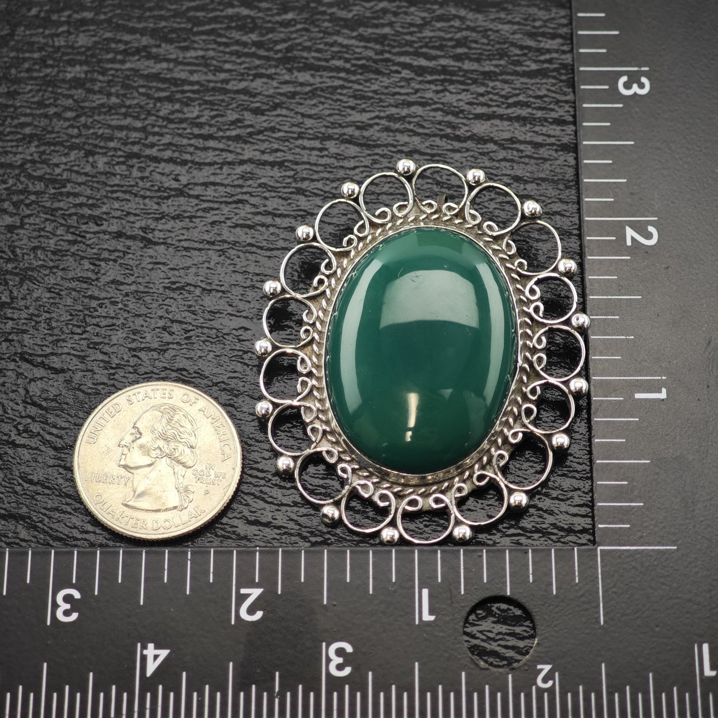 Green Onyx Mexican Brooch/Pendant Sterling Silver