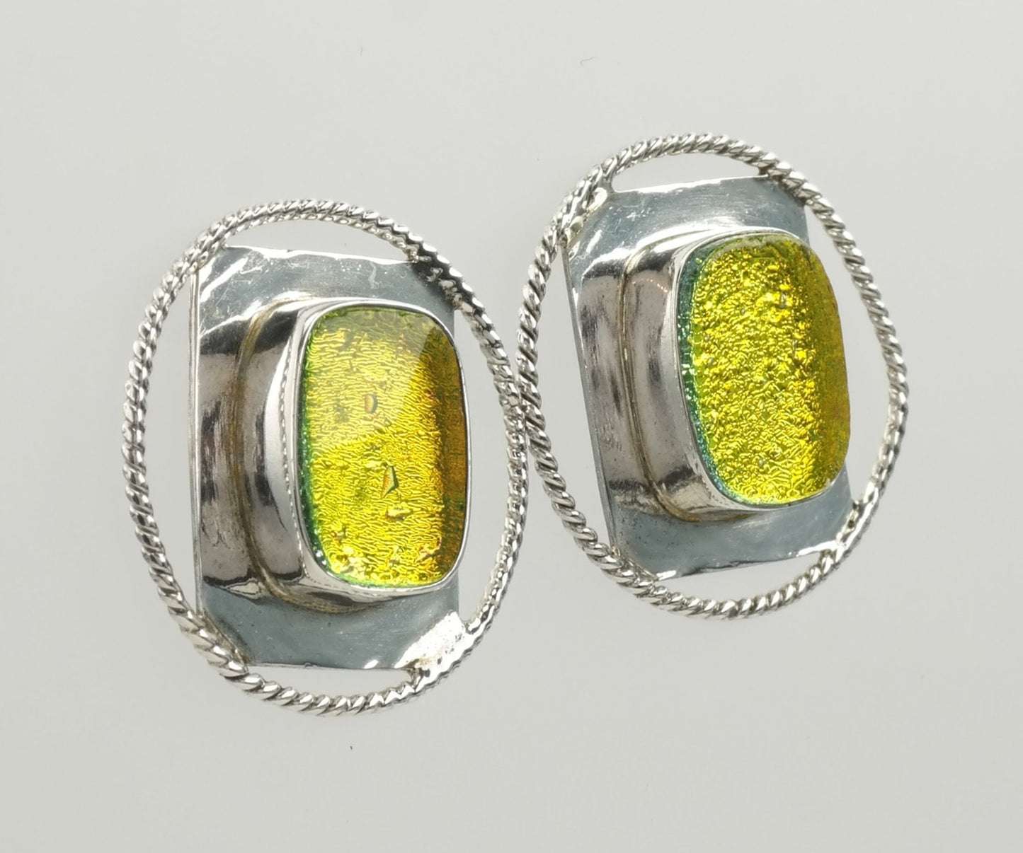 Modernist Fused Glass Sterling Silver Earrings