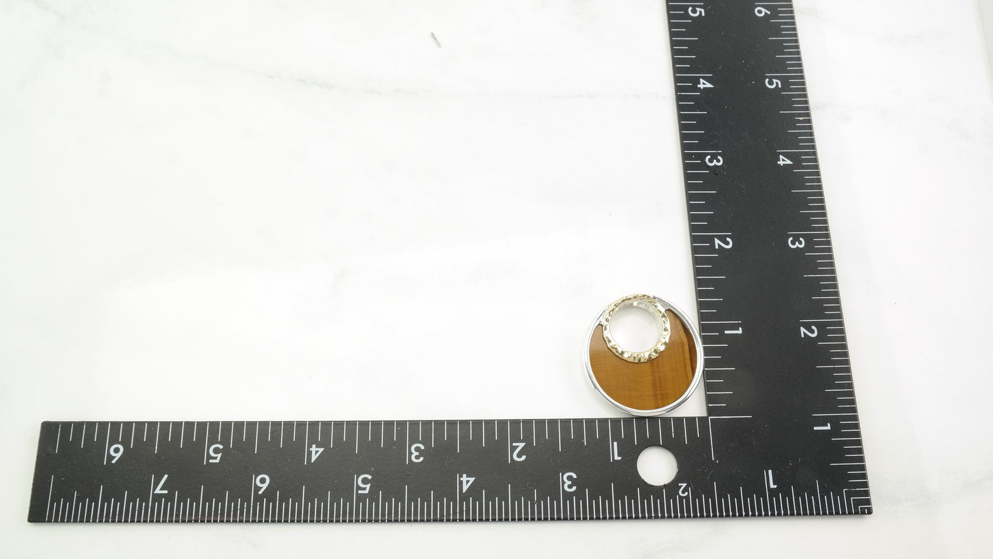 Vintage Lorenzo Tiger's Eye Reversible, 18K Gold Accent Sterling Silver Pendant