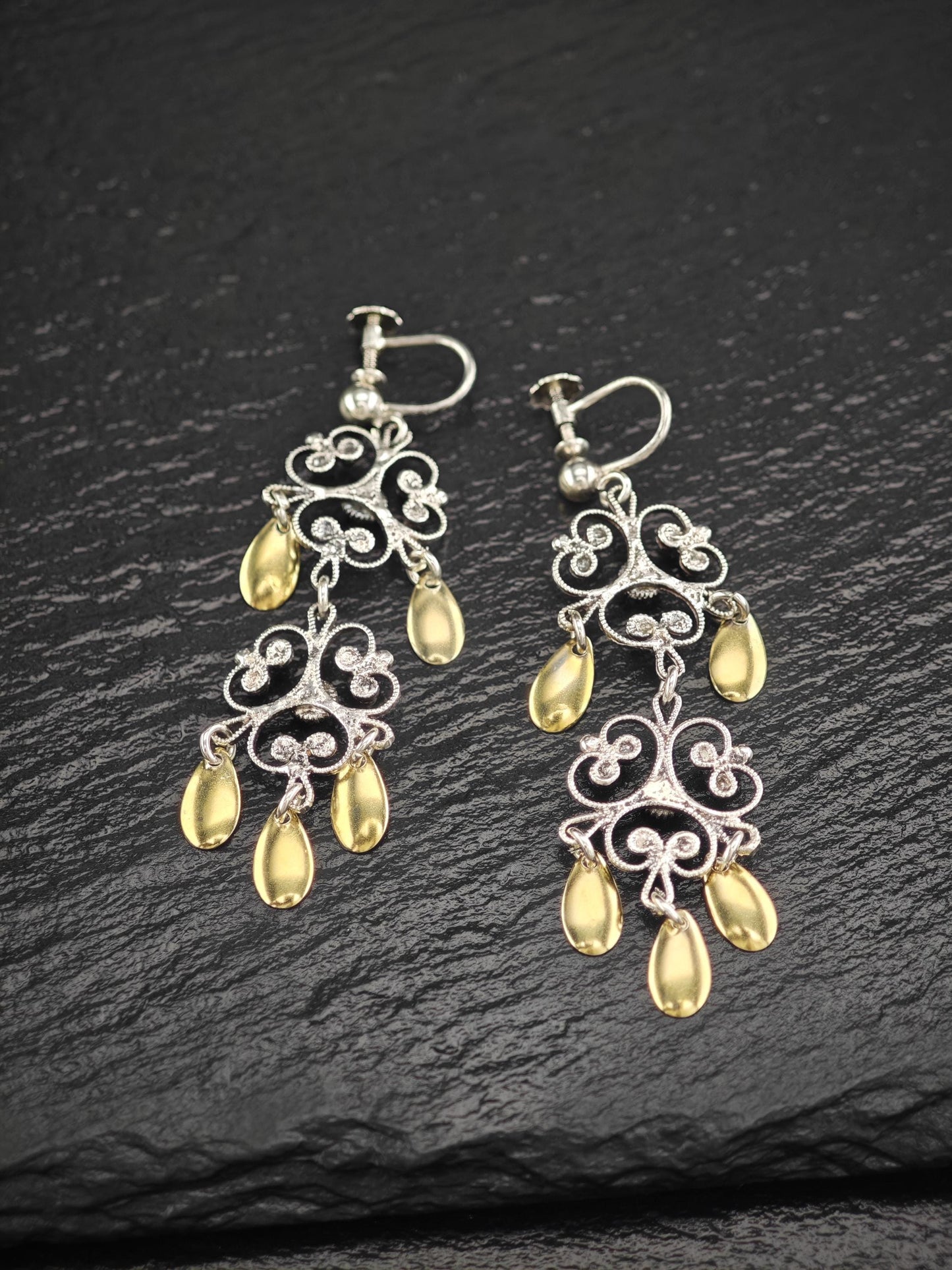 Early David Andersen Gold Floral, Screw Back Earrings Sterling Silver