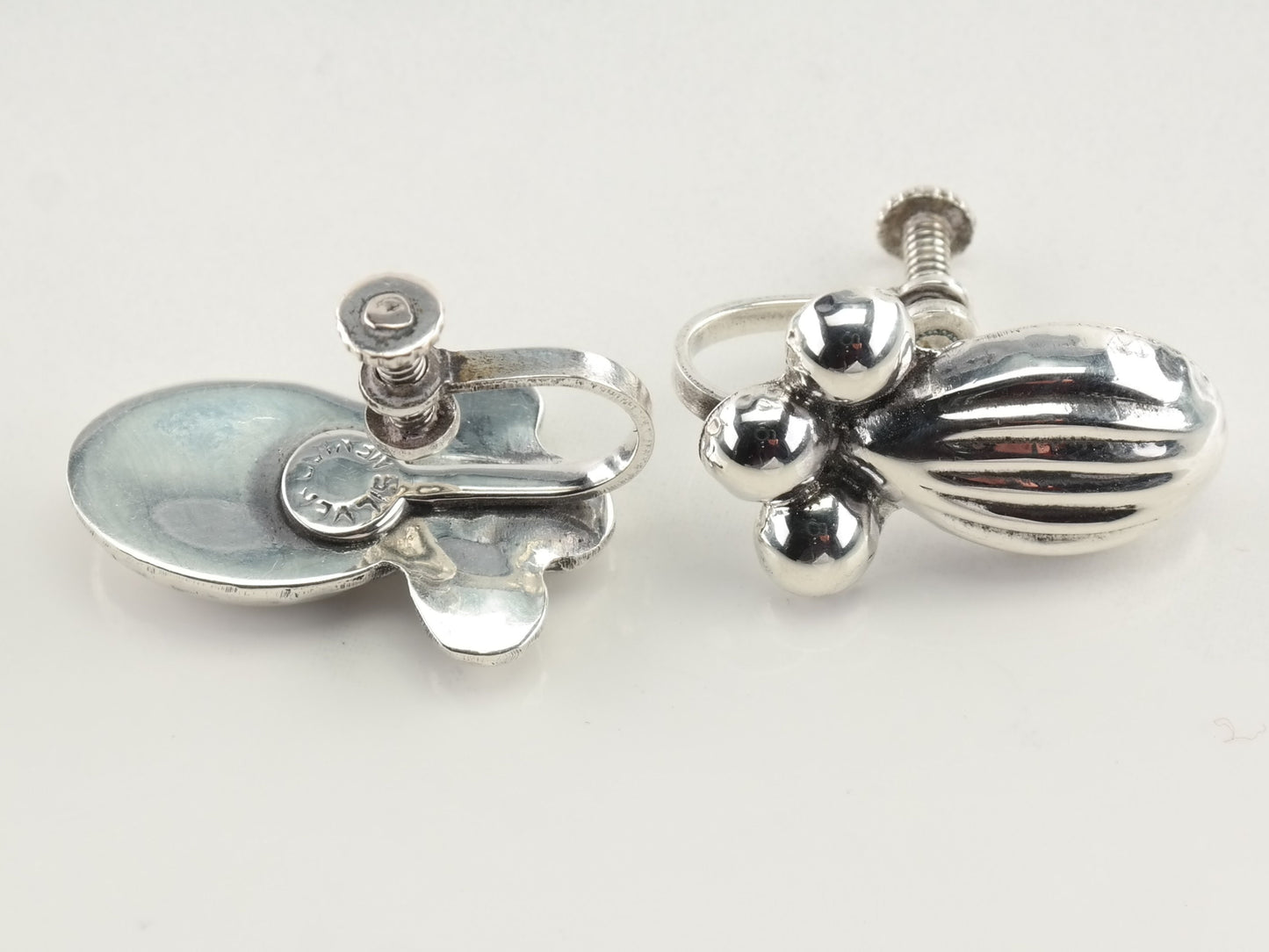 Modernist Sterling Silver Earrings Screw Back