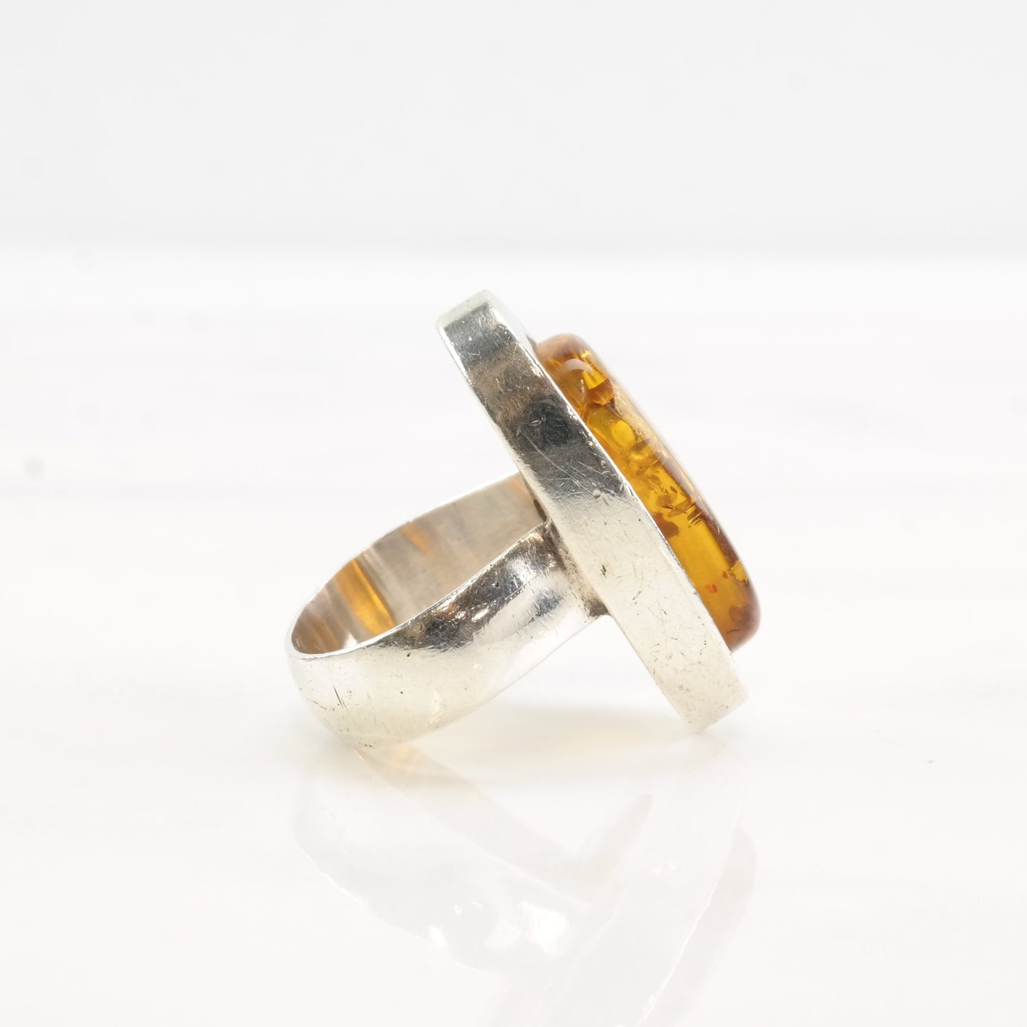 Vintage European Silver Ring Amber Oval Sterling Size 6 1/4