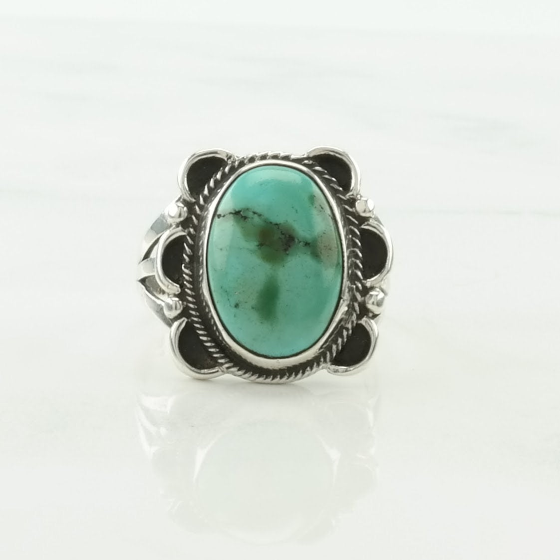 Vintage Native American Silver Ring Turquoise Floral Sterling Blue Size 5 1/4