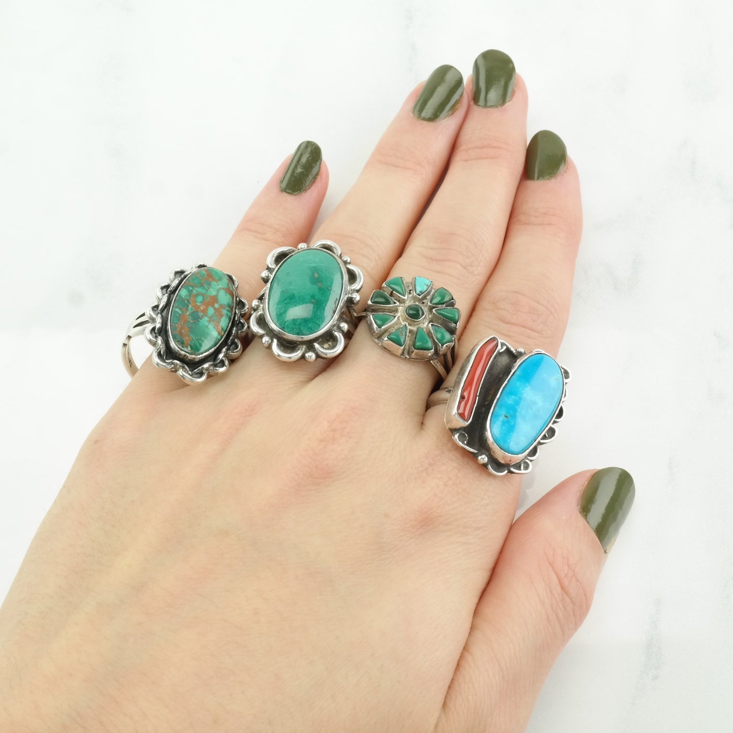 Vintage Native American Silver Ring Turquoise Oval Sterling Size 7 1/4