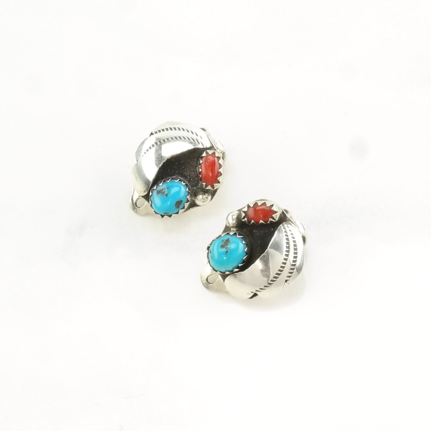 Choice of Vintage Sterling Silver Clip on, Stud Earrings Native American Blue, Red Turquoise, Coral Floral