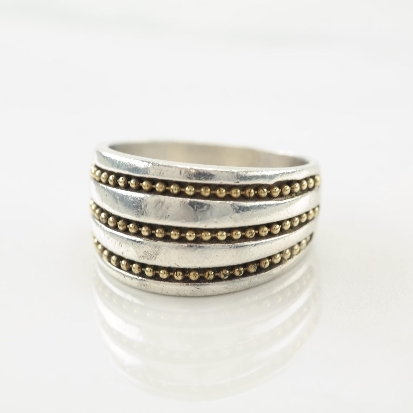 18k Gold Accent, Sterling Silver Ring Size 7 1/4