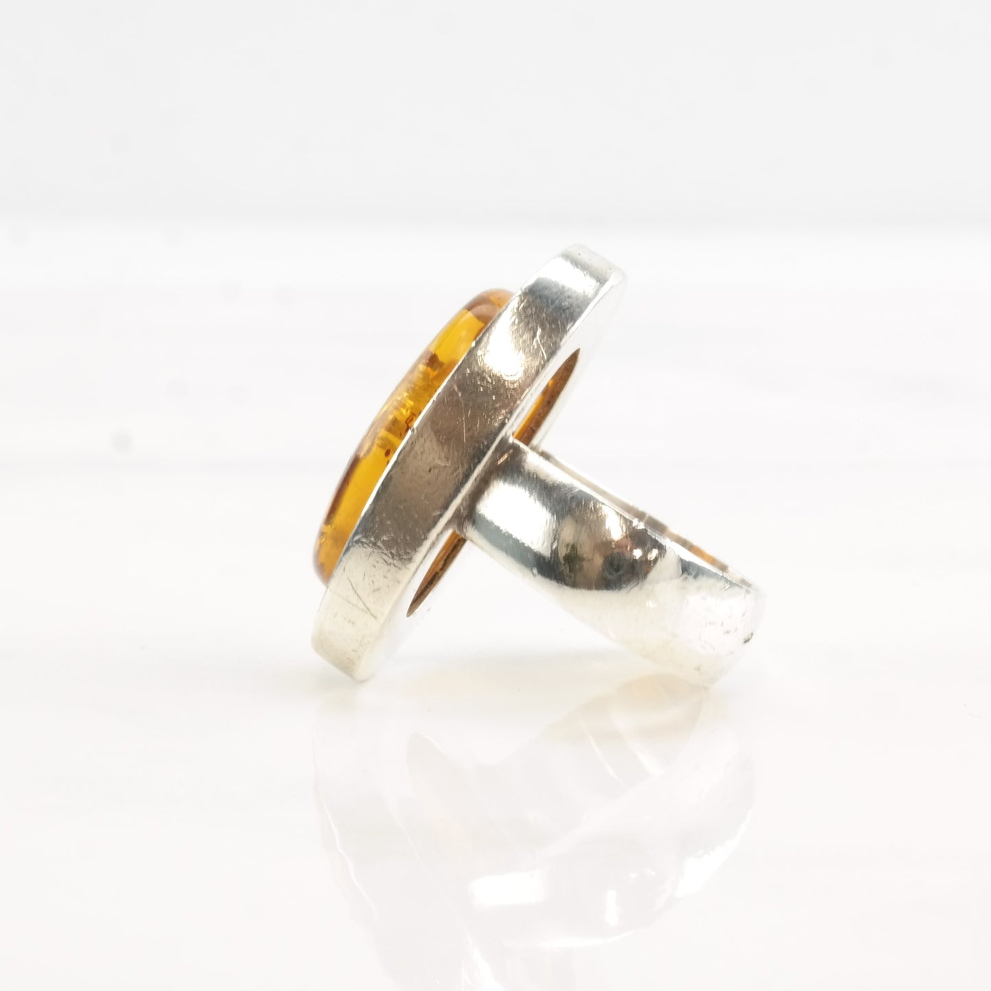 Vintage European Silver Ring Amber Oval Sterling Size 6 1/4