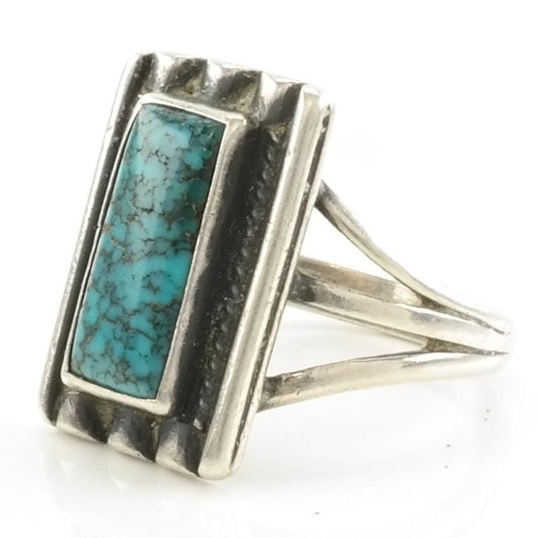 Vintage Sterling Silver Ring Turquoise Lone Mountain Blue Size 6 3/4