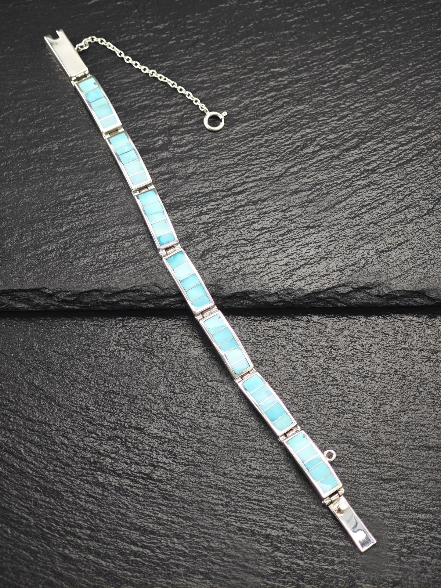 TSF Signed Turquoise, Inlay Bracelet Sterling Silver