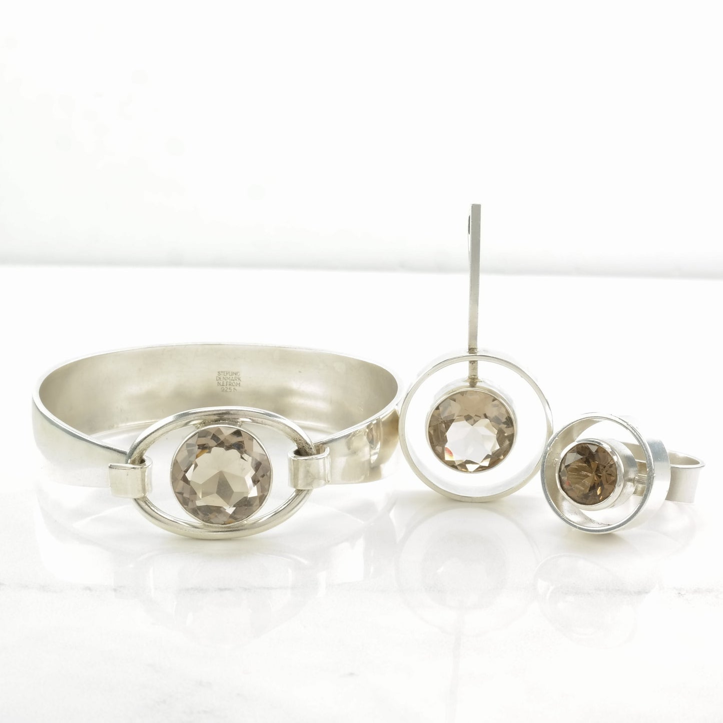 Smoky Quartz Sterling Silver Jewelry Set From Denmark