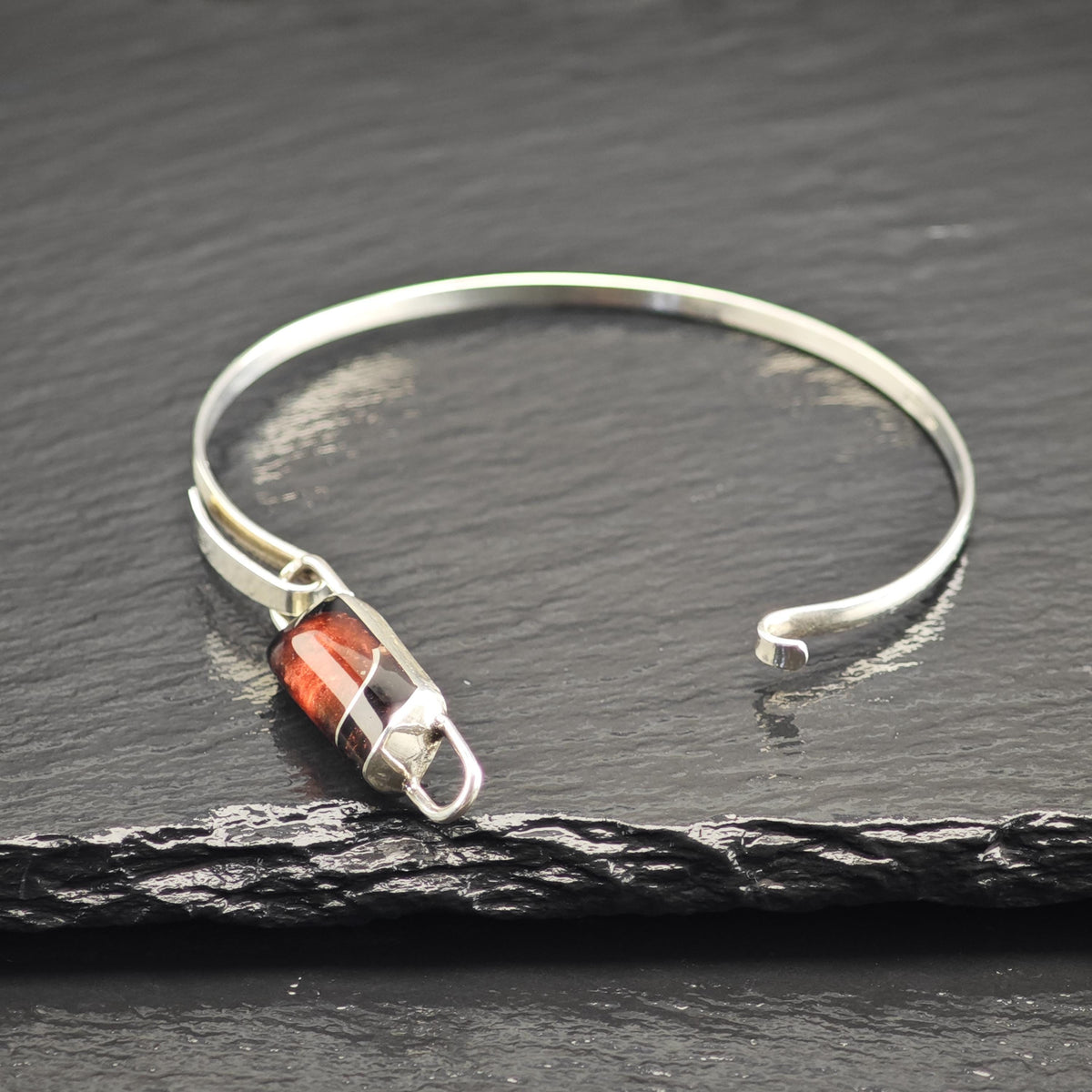 Resin Inlay Poland Dainty Sterling Silver Bangle Sz 6 3/4" BR3126