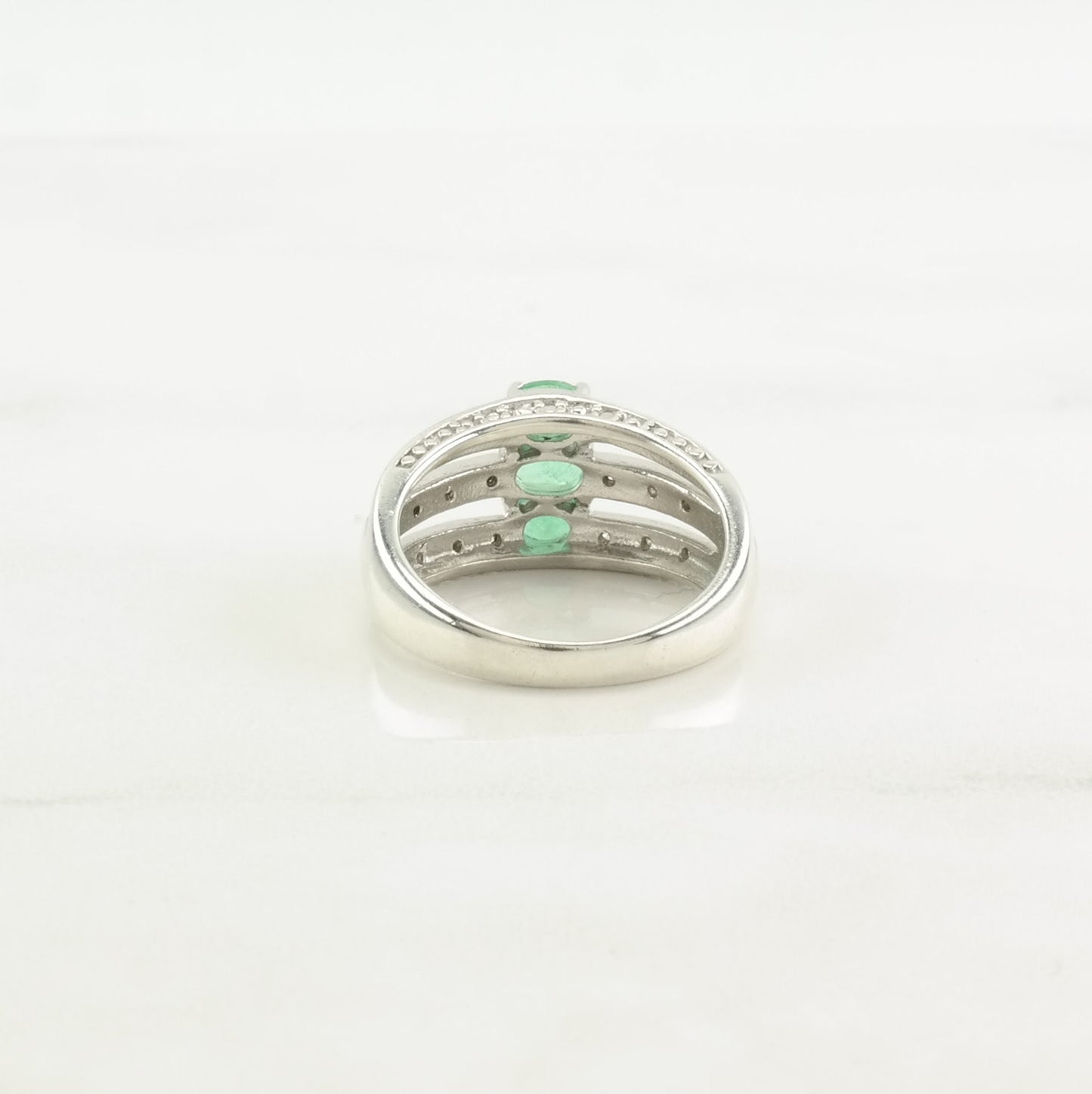 Vintage Thai Sterling Silver Ring Emerald, Diamond Green Size 5 1/4