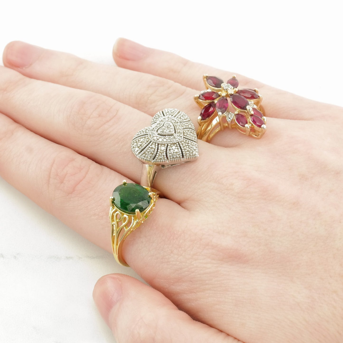 Vintage Sterling Silver Ring Chrome Diopside Gold Plated Green Size 7