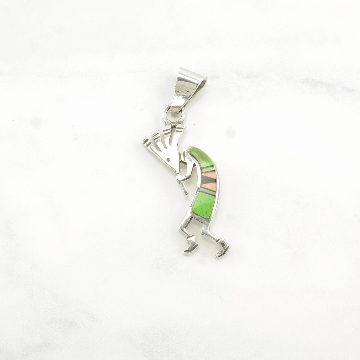 Choice of Vintage Turquoise, Opal, Onyx Kokopelli Sterling Silver Pendants