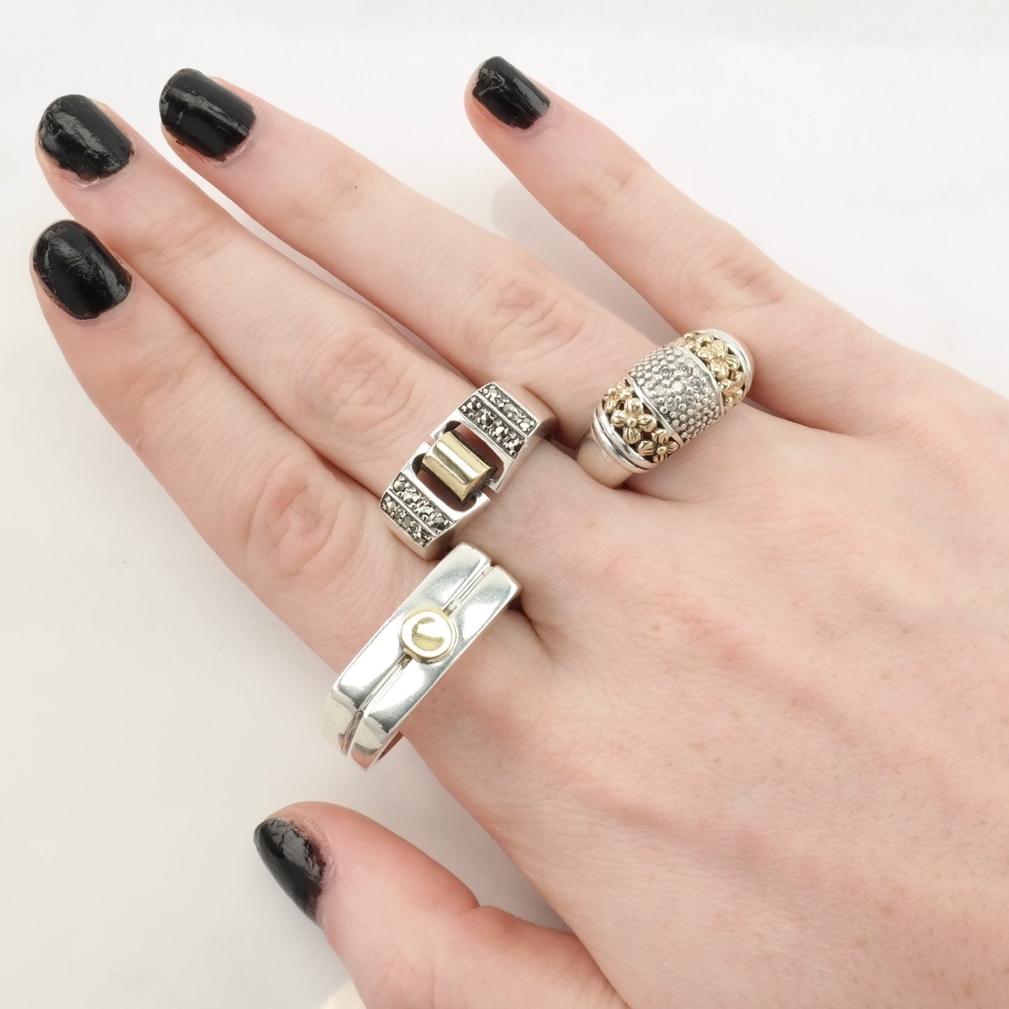 Vintage Sterling Silver Ring 10K Gold Accent, Marcasite Size 7