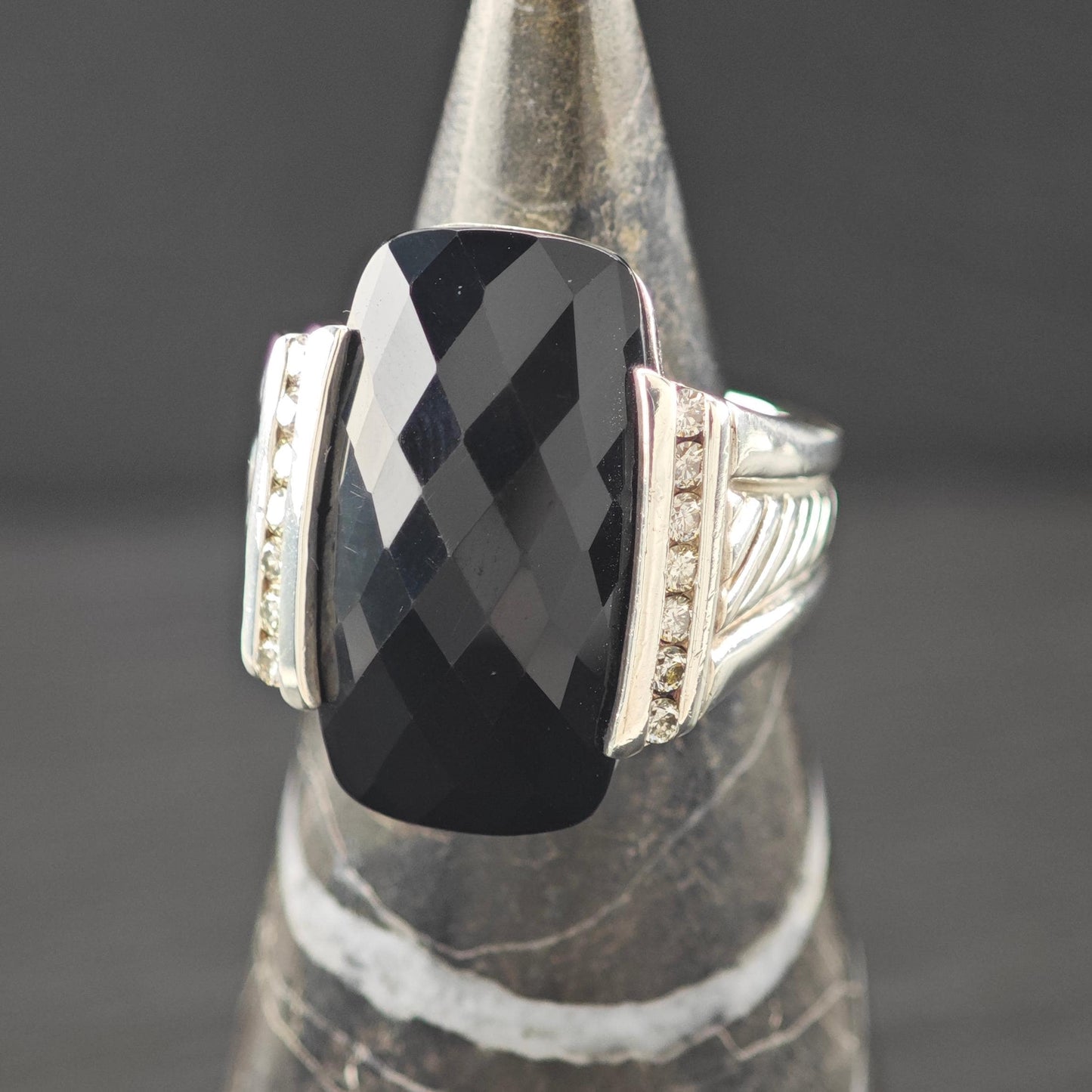 David Yurman Diamond Black Onyx Ring Sterling Silver