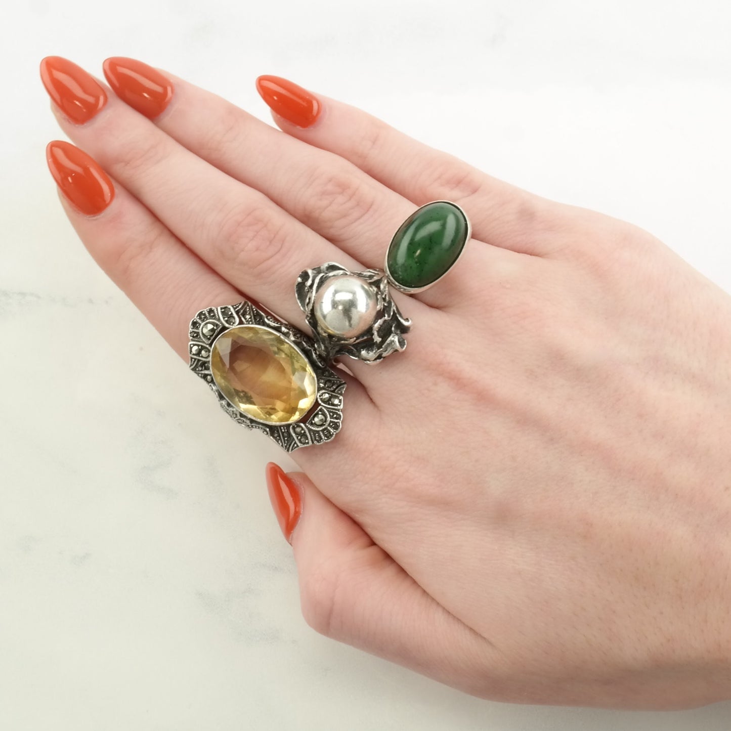 Vintage Art Deco, Germany Silver Ring Citrine Sterling Yellow Size 7 3/4